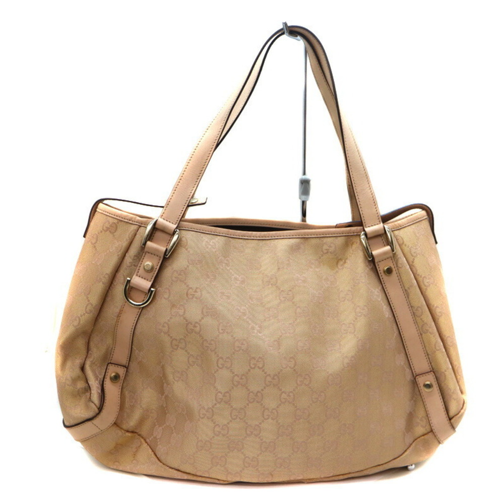 GUCCI Tote Bag Canvas Leather Brown Beige